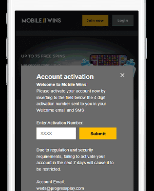 Mobile Wins | Screens | Registration | Account Activation