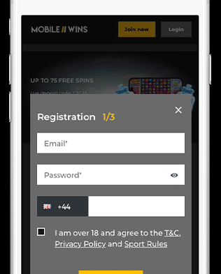 Mobile Wins | Screens | Registration Step 1