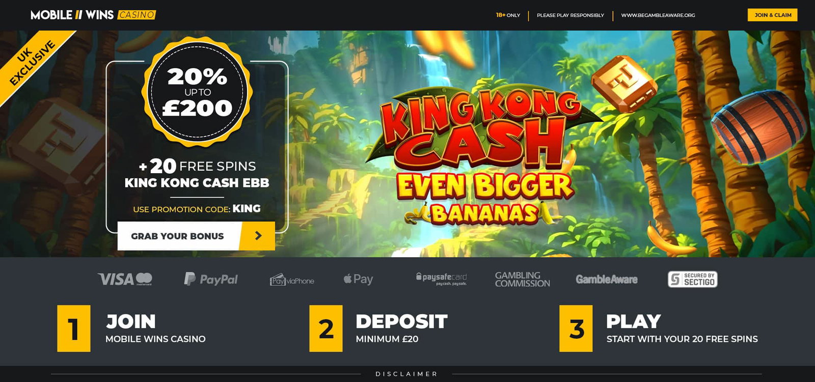 Casino | UK | 20% up to £200 + 20 FREE SPINS