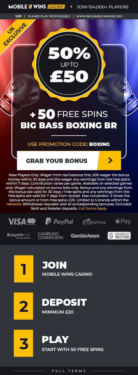 Casino | UK | 50% up to £50 + 50 Free Spins