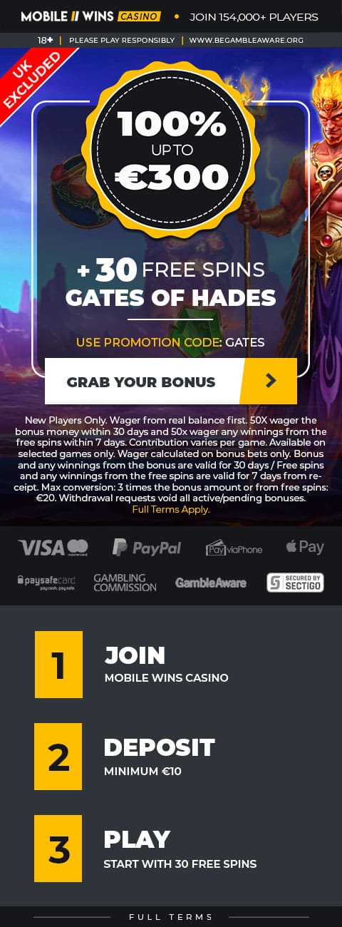 Casino | Welcome Offer | Gates of Hades | 100% up to €300 | MGA