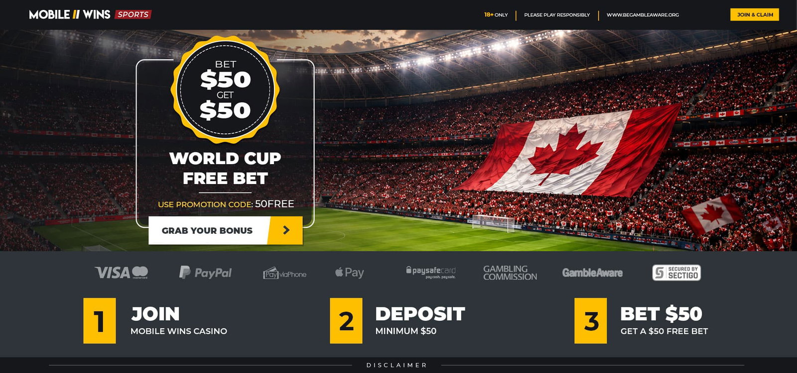 Promotion | Sport | CA | World Cup $50 Free Bet